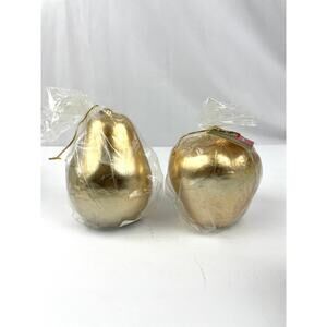VTG Lot of 2 Gold Painted Elegant Candles Pear & Apple Gift Lord + Taylor‎